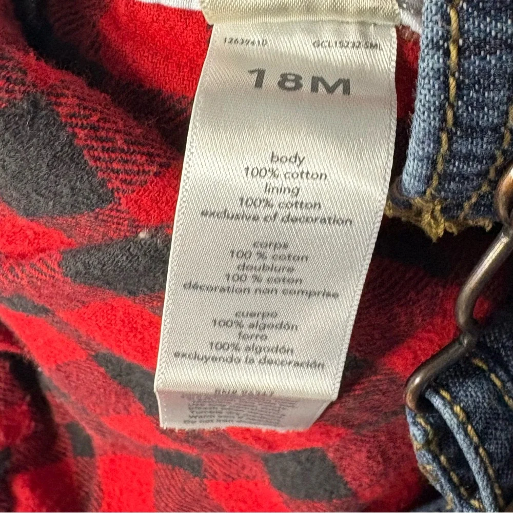 Osh Kosh Denim Plaid Lined Overalls Size 18 Months‎